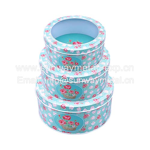  round tin set with window/food tin
