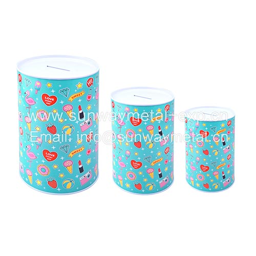   round tin/coin bank set